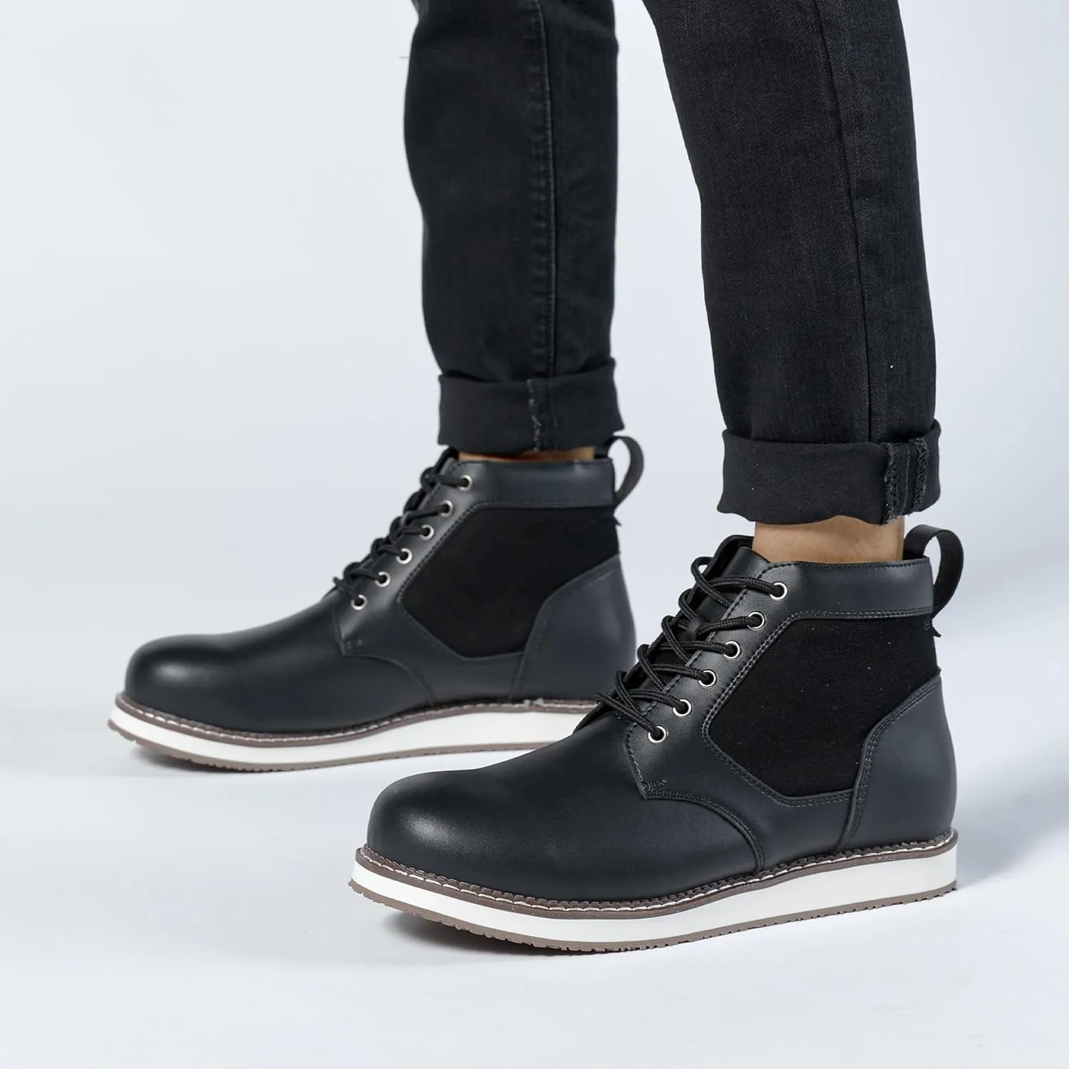 Men's Classic Retro Anti Slip Side Zipper Black Waterproof Low Heeled Riding Boots, Motorcycle Leather Boots, Wide Calf Cowboy Boots, Outdoor Hiking Hunting Boots