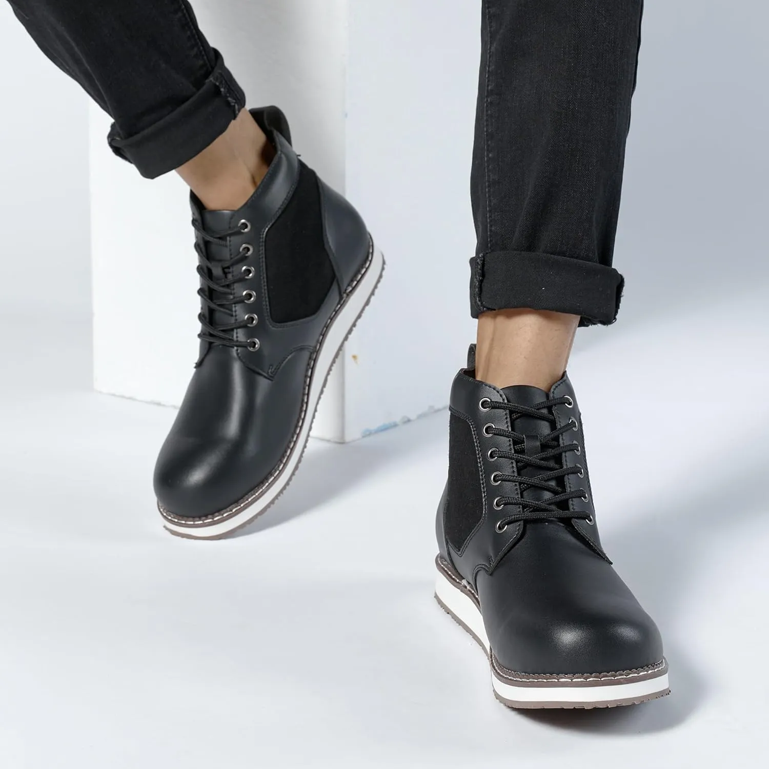 Men's Classic Retro Anti Slip Side Zipper Black Waterproof Low Heeled Riding Boots, Motorcycle Leather Boots, Wide Calf Cowboy Boots, Outdoor Hiking Hunting Boots