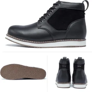Men's Classic Retro Anti Slip Side Zipper Black Waterproof Low Heeled Riding Boots, Motorcycle Leather Boots, Wide Calf Cowboy Boots, Outdoor Hiking Hunting Boots