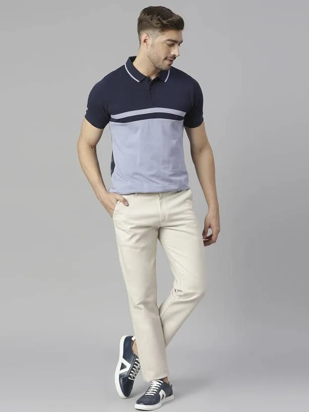 Men's Colourblocked Polo Collar Pure Cotton T-shirt