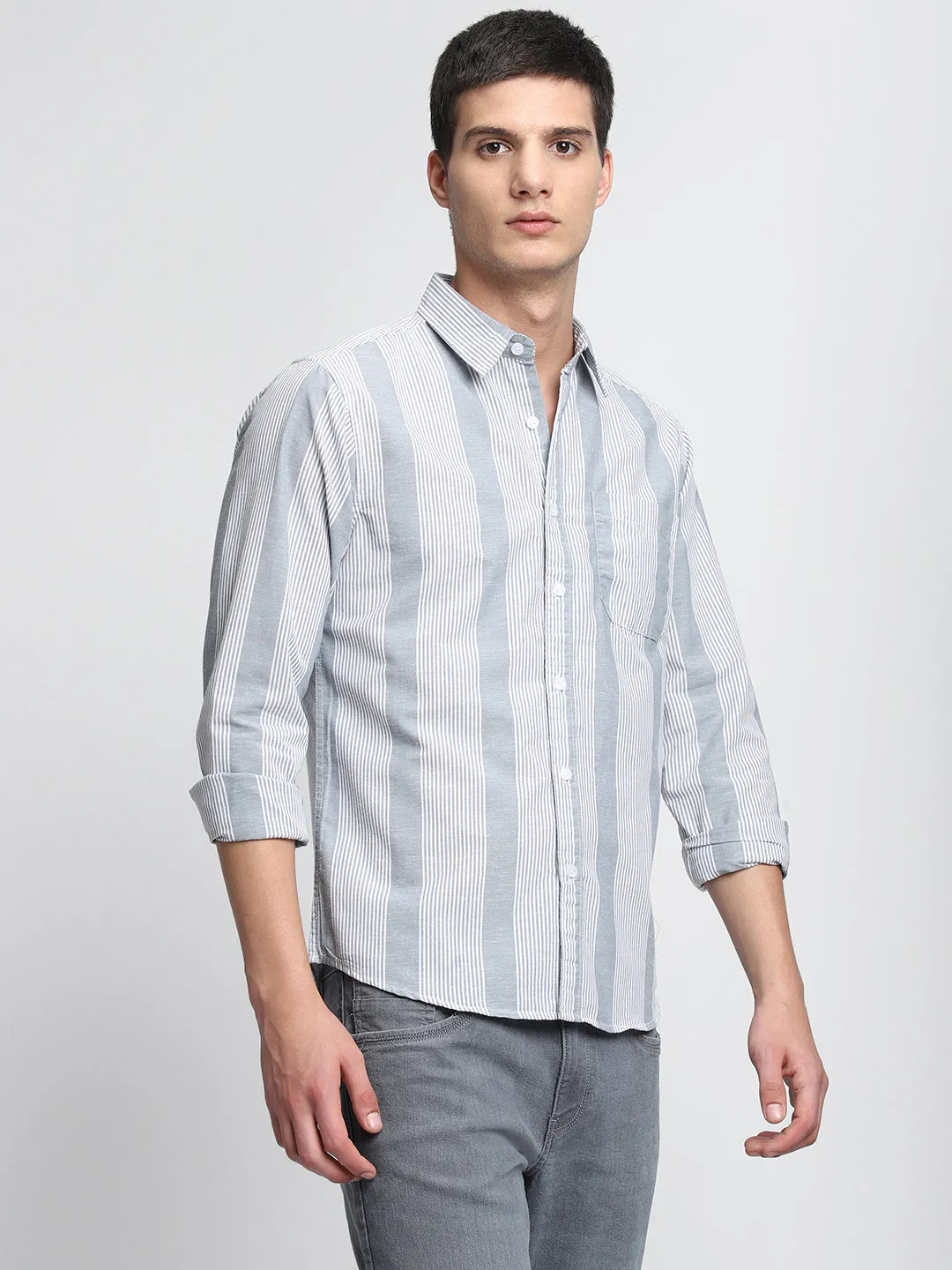 Men's Comfort Slim Fit Striped Pure Cotton Casual Shirt