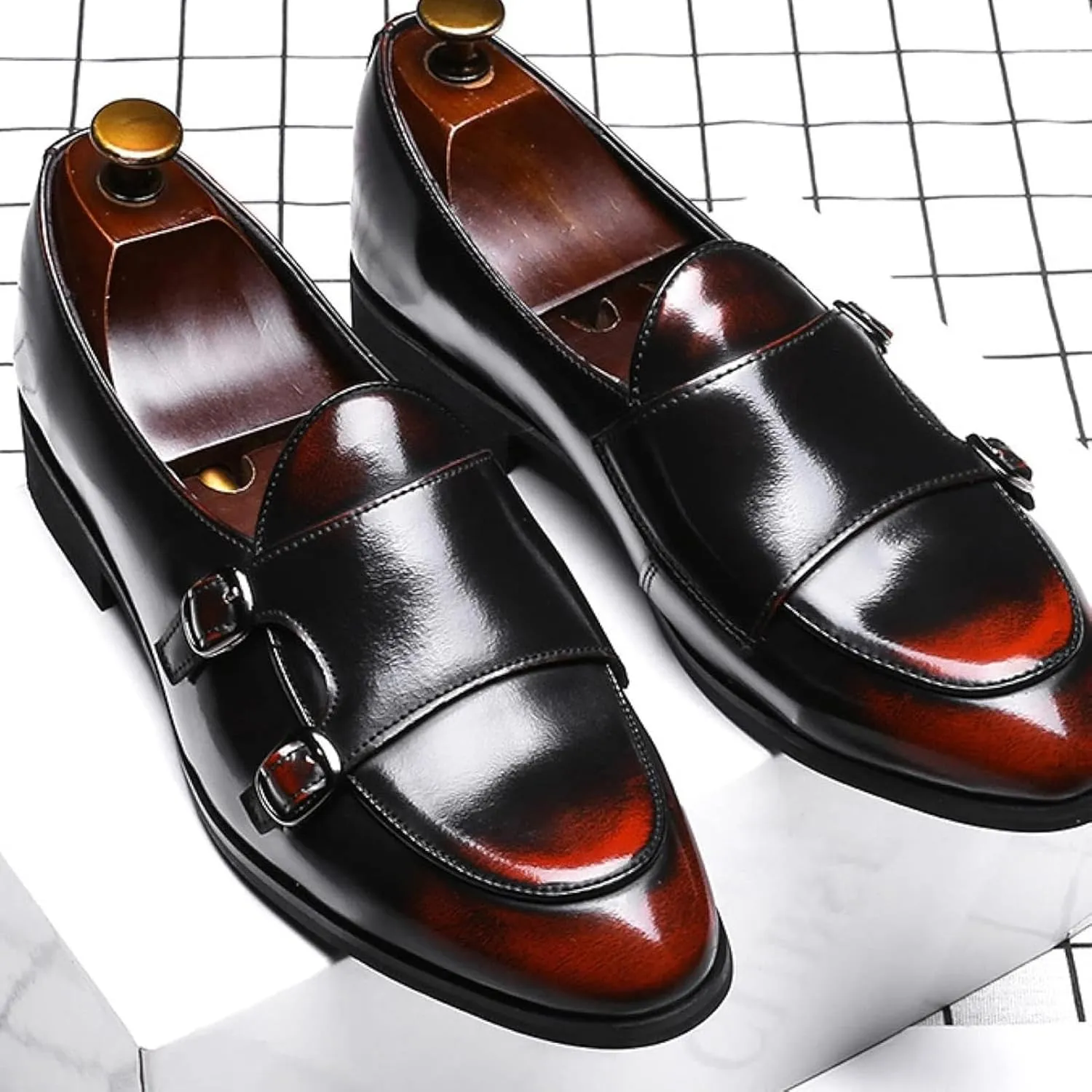 Men's Double Belt Formal Shoes, Casual Shoes, Penny Loafers, Office Casual Shoes, Patent Leather Oxford Shoes