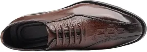 Men's Fashion Classic Pointed Toe Lace Up Low Top Leather Dress Shoes Modern Business Casual Scale Pattern Comfort Formal Shoes for Men