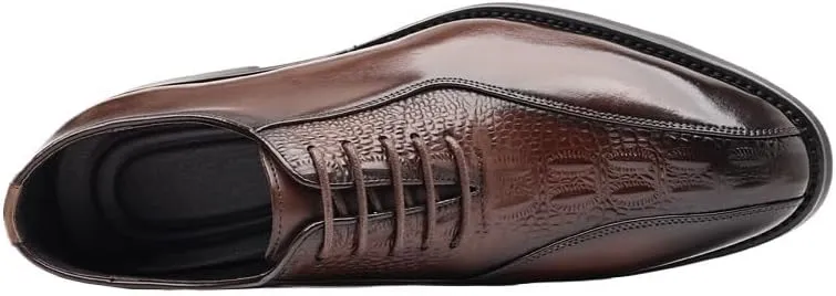 Men's Fashion Classic Pointed Toe Lace Up Low Top Leather Dress Shoes Modern Business Casual Scale Pattern Comfort Formal Shoes for Men