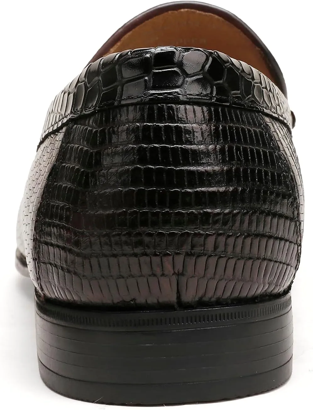 Mens Genuine Dress Shoes, Premium Crocodile Print Leather Slip-on Casual Shoes Penny Loafers for Mens, Black
