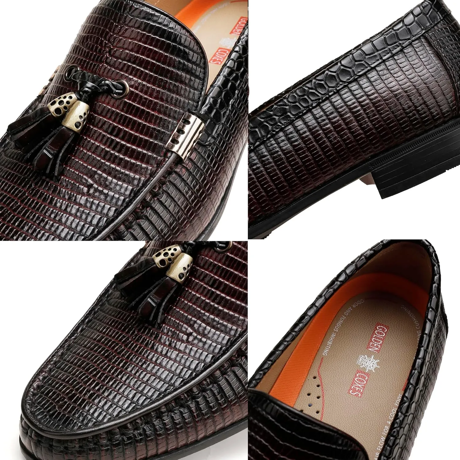 Mens Genuine Dress Shoes, Premium Crocodile Print Leather Slip-on Casual Shoes Penny Loafers for Mens, Black