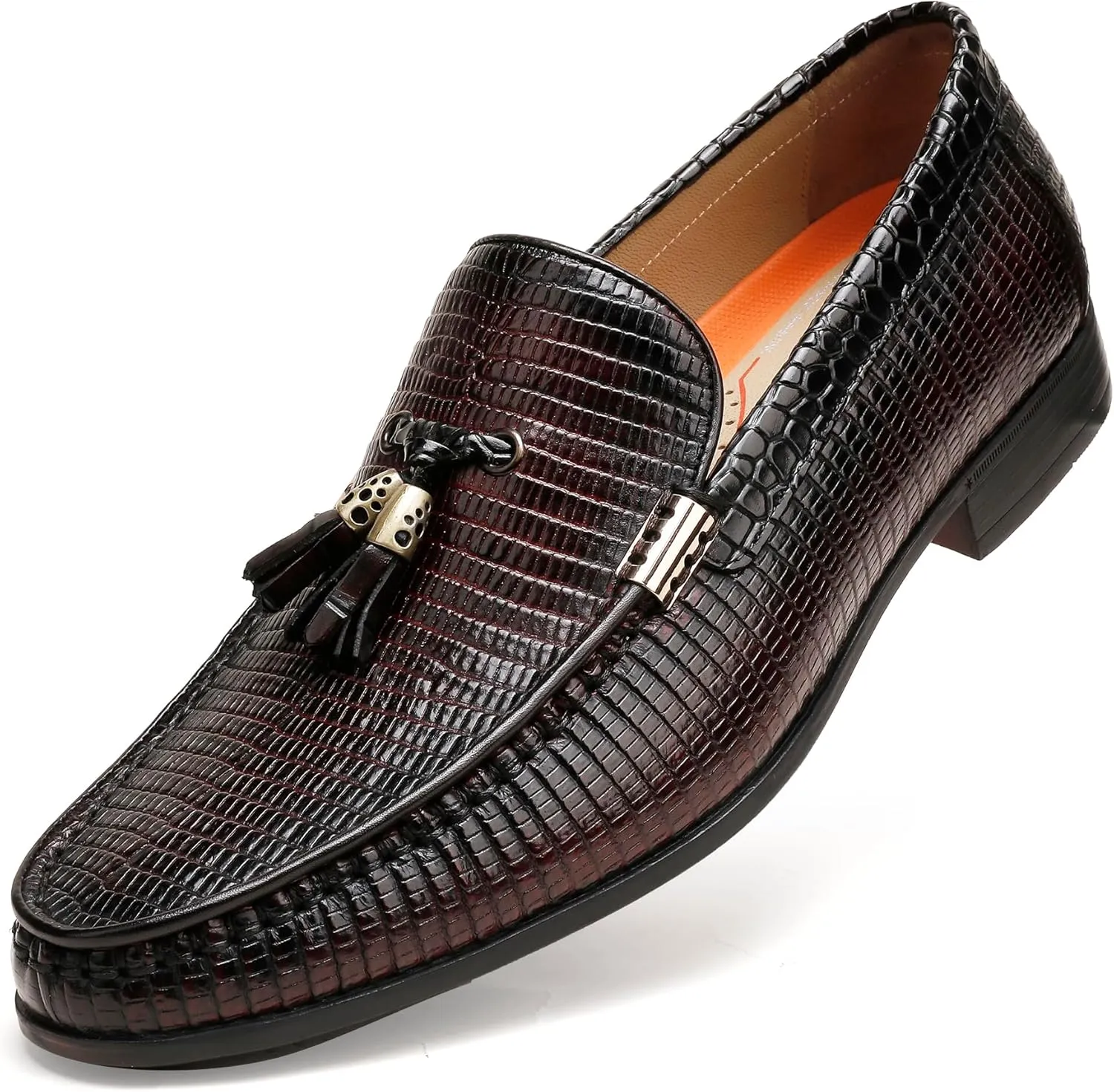 Mens Genuine Dress Shoes, Premium Crocodile Print Leather Slip-on Casual Shoes Penny Loafers for Mens, Black