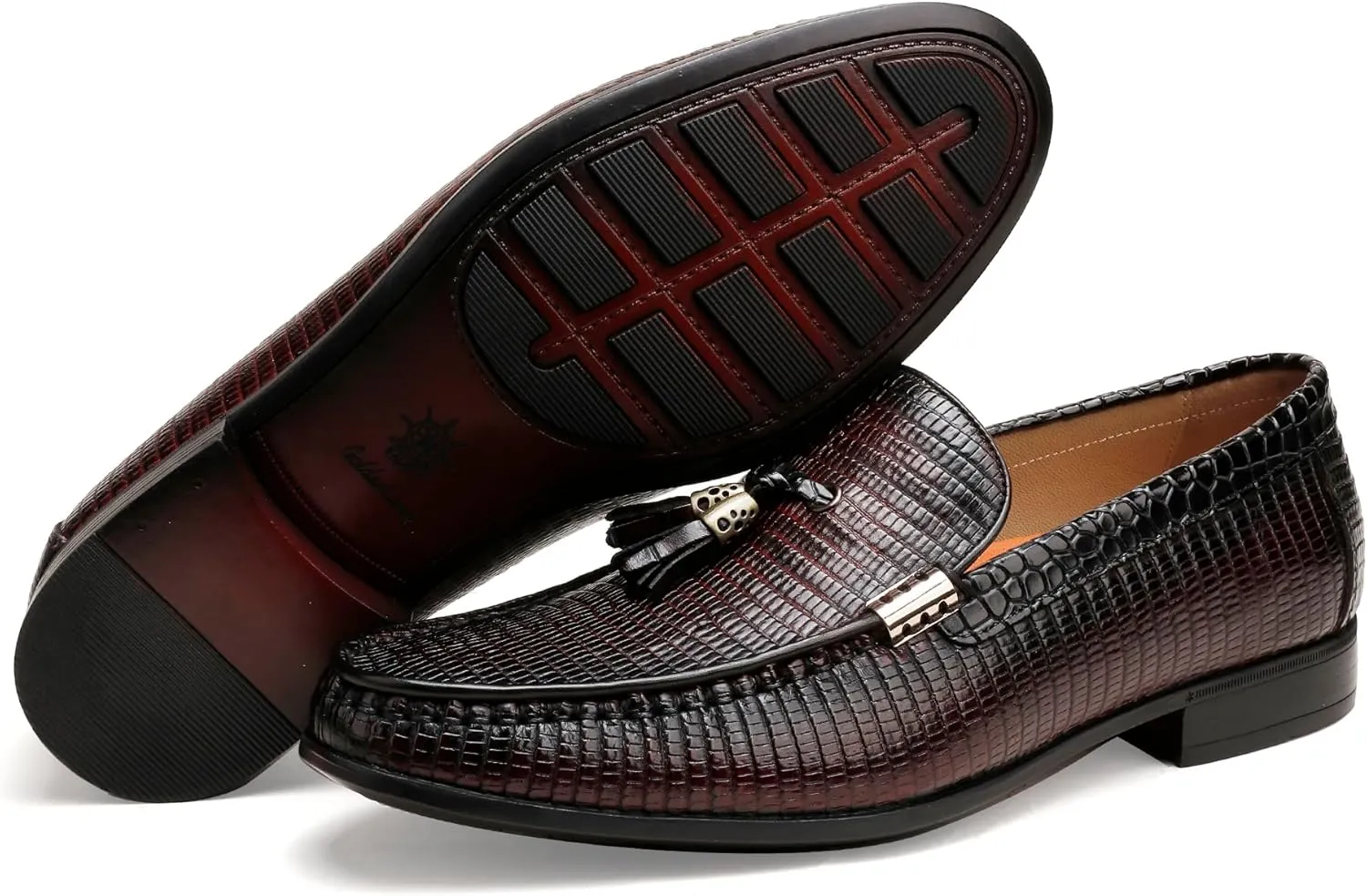 Mens Genuine Dress Shoes, Premium Crocodile Print Leather Slip-on Casual Shoes Penny Loafers for Mens, Black