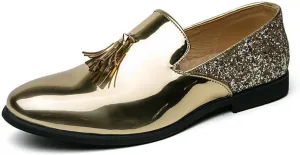 Mens Glitter Loafers Penny Tassel Slip On Loafers Patent Leather Casual Chunky Heel Dress Sparkly Shoes for Party Wedding Prom