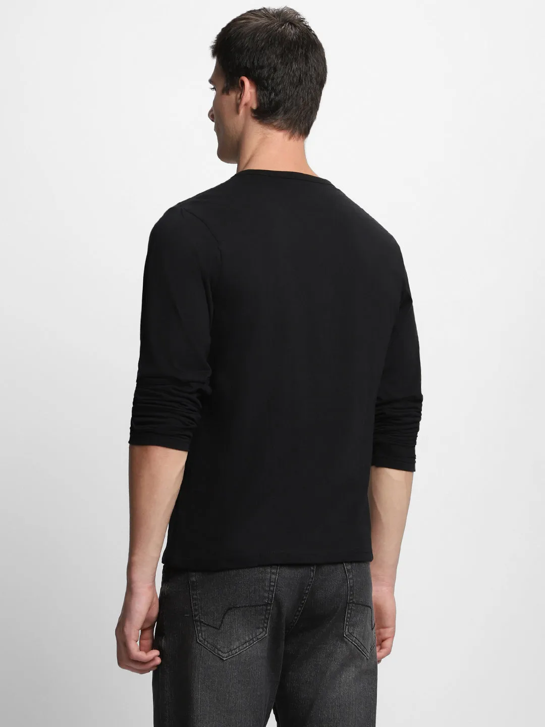 Men's Henley neck Regular Fit Solid Charcoal T-Shirt