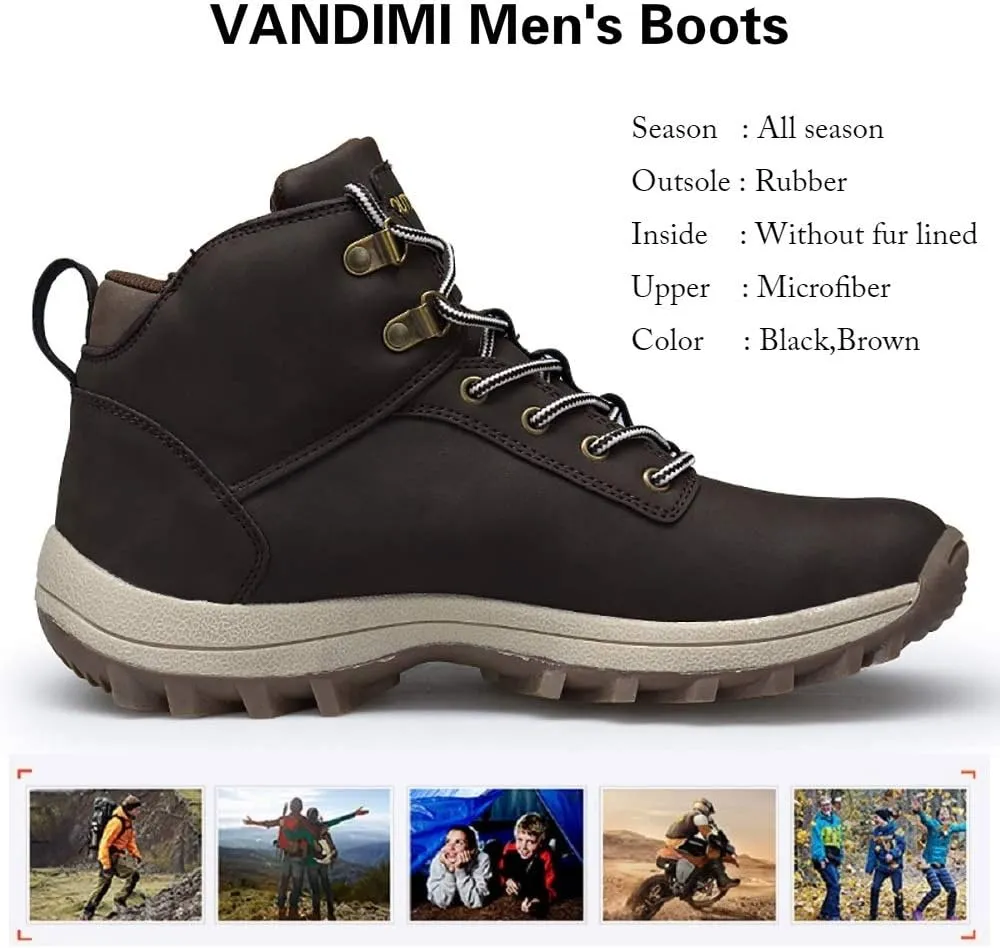 Mens Hiking Boots All Weather Outdoor Boots Waterproof Lace Up Non-Slip Boots