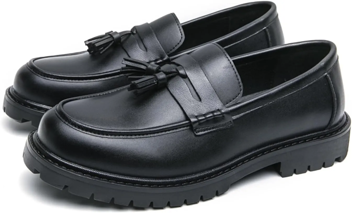 Mens Loafers Casual Slip On Leather Boat Shoes Fashion Wedding Tassel Loafers Business Black Dress Shoes for Men