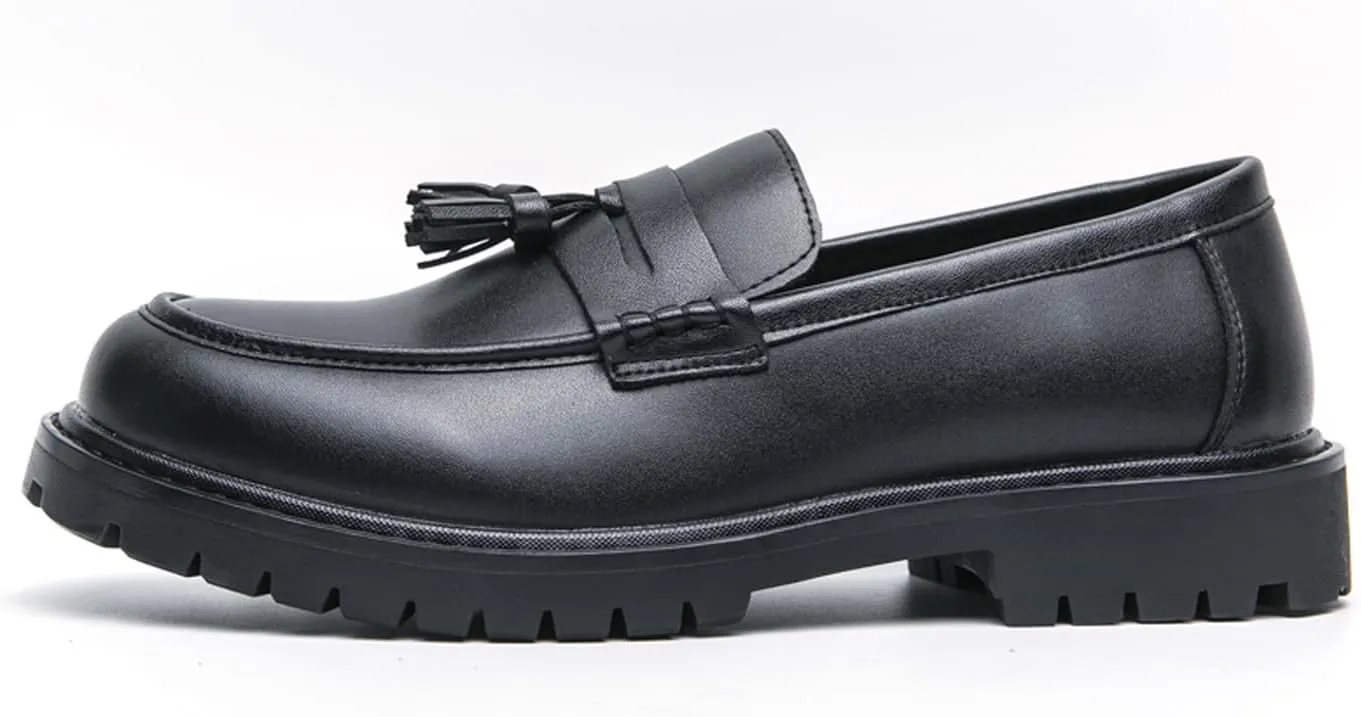 Mens Loafers Casual Slip On Leather Boat Shoes Fashion Wedding Tassel Loafers Business Black Dress Shoes for Men