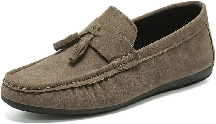 Mens Loafers Nubuck Leather with Tassel Driving Style Loafer Anti-Slip Comfortable Lightweight Outdoor Party Slip-on