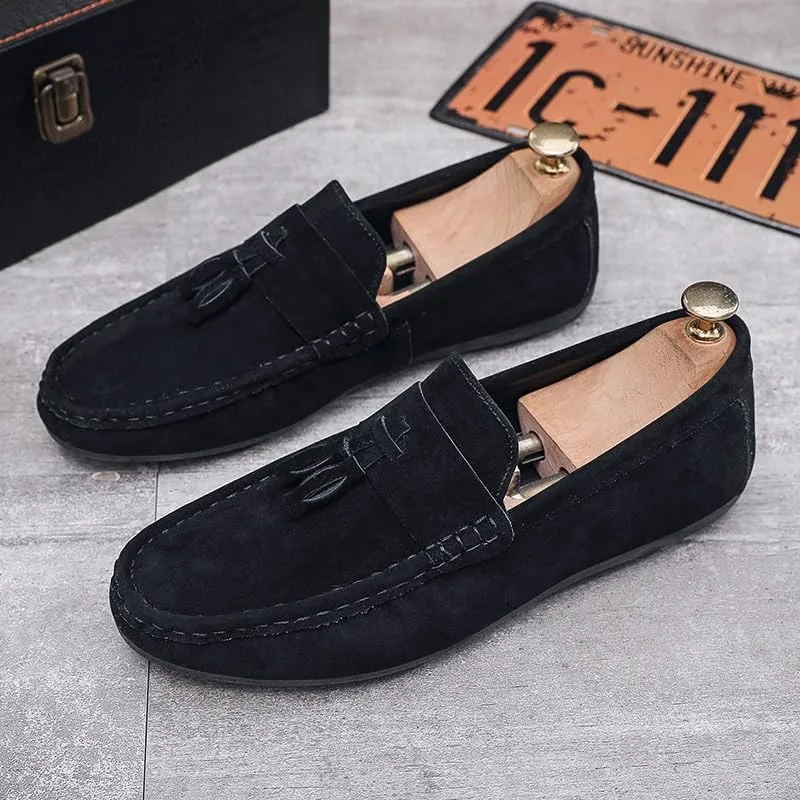 Mens Loafers Nubuck Leather with Tassel Driving Style Loafer Anti-Slip Comfortable Lightweight Outdoor Party Slip-on