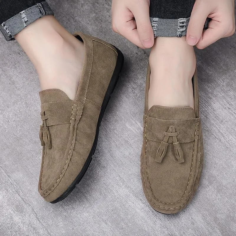 Mens Loafers Nubuck Leather with Tassel Driving Style Loafer Anti-Slip Comfortable Lightweight Outdoor Party Slip-on