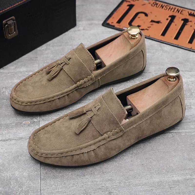 Mens Loafers Nubuck Leather with Tassel Driving Style Loafer Anti-Slip Comfortable Lightweight Outdoor Party Slip-on