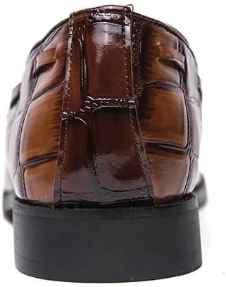 Mens Loafers Pointed Burnished Toe with Tassel Block Pattern Boat Shoes Comfortable Flexible Resistant Classic Prom Slip On