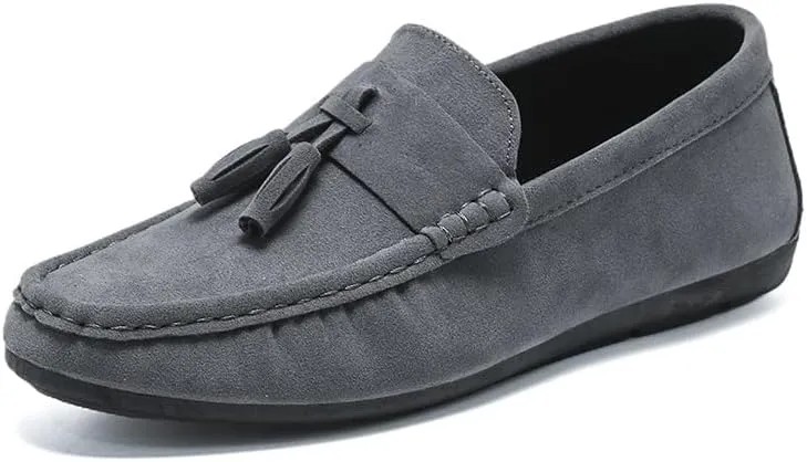 Men's Loafers Shoes Nubuck Leather with Tassel Driving Style Loafer Comfortable Flat Heel Anti-Slip Classic Prom Slip On