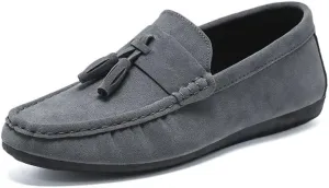 Men's Loafers Shoes Nubuck Leather with Tassel Driving Style Loafer Comfortable Flat Heel Anti-Slip Classic Prom Slip On