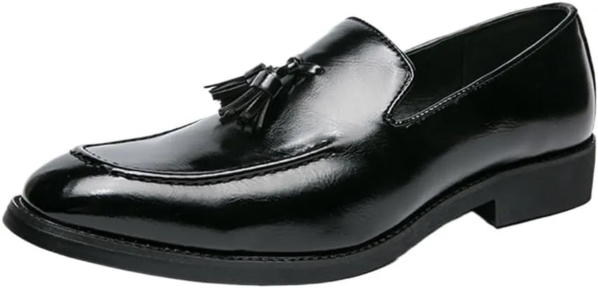 Men's Loafers Shoes Tassel Square Burnished Toe Loafer Vegan Leather Lightweight Comfortable Anti Slip Classic Prom Slip on