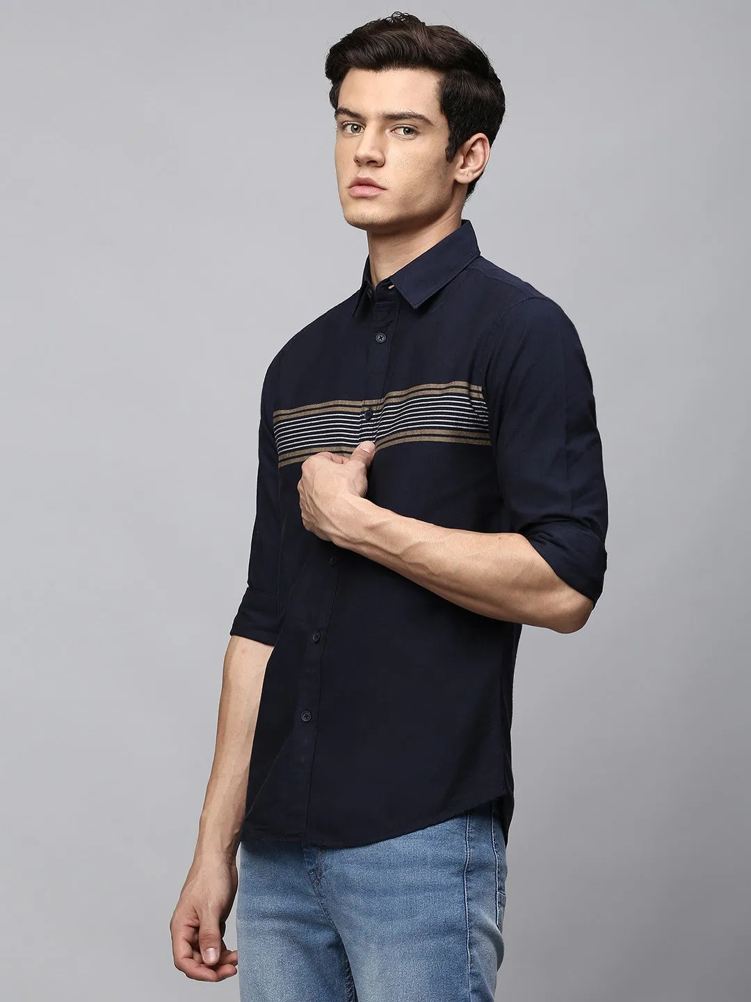 Men's Navy Blue Slim Fit Cotton Oxford Casual Shirt