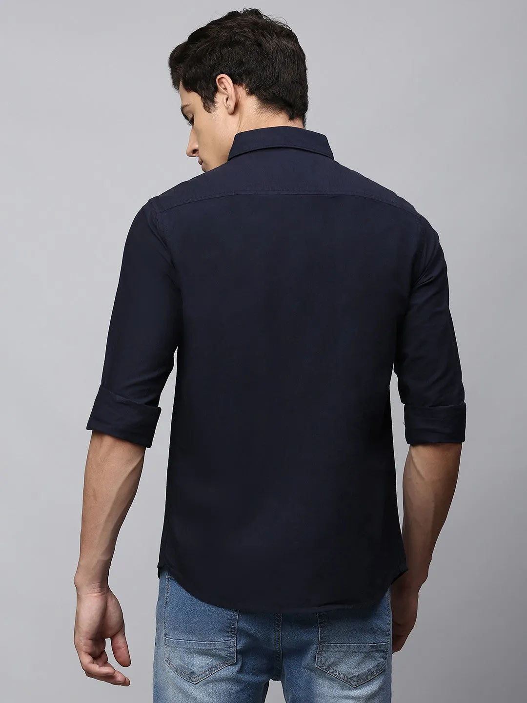 Men's Navy Blue Slim Fit Cotton Oxford Casual Shirt