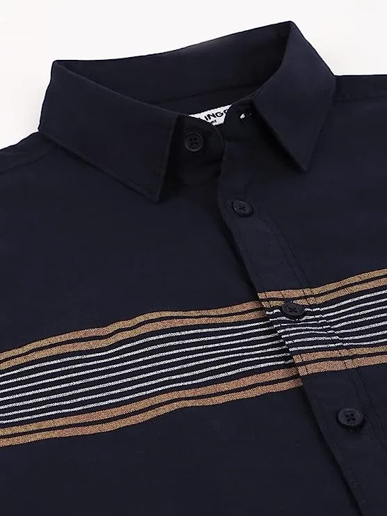 Men's Navy Blue Slim Fit Cotton Oxford Casual Shirt
