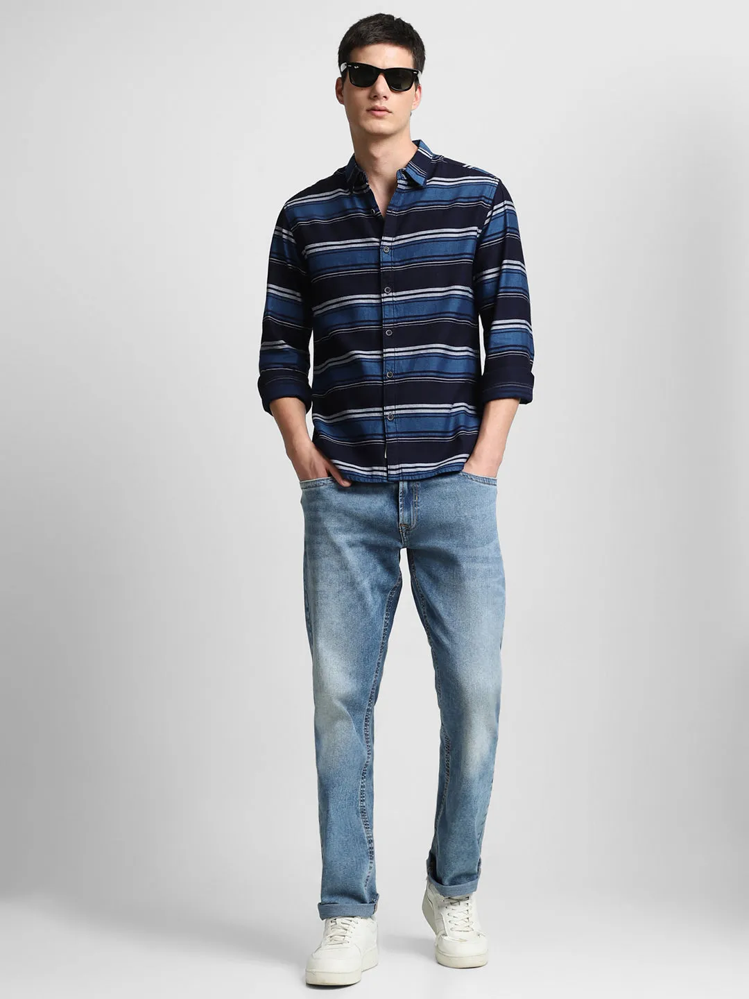 Men's Navy Checkered Full Sleeve Casual Shirts