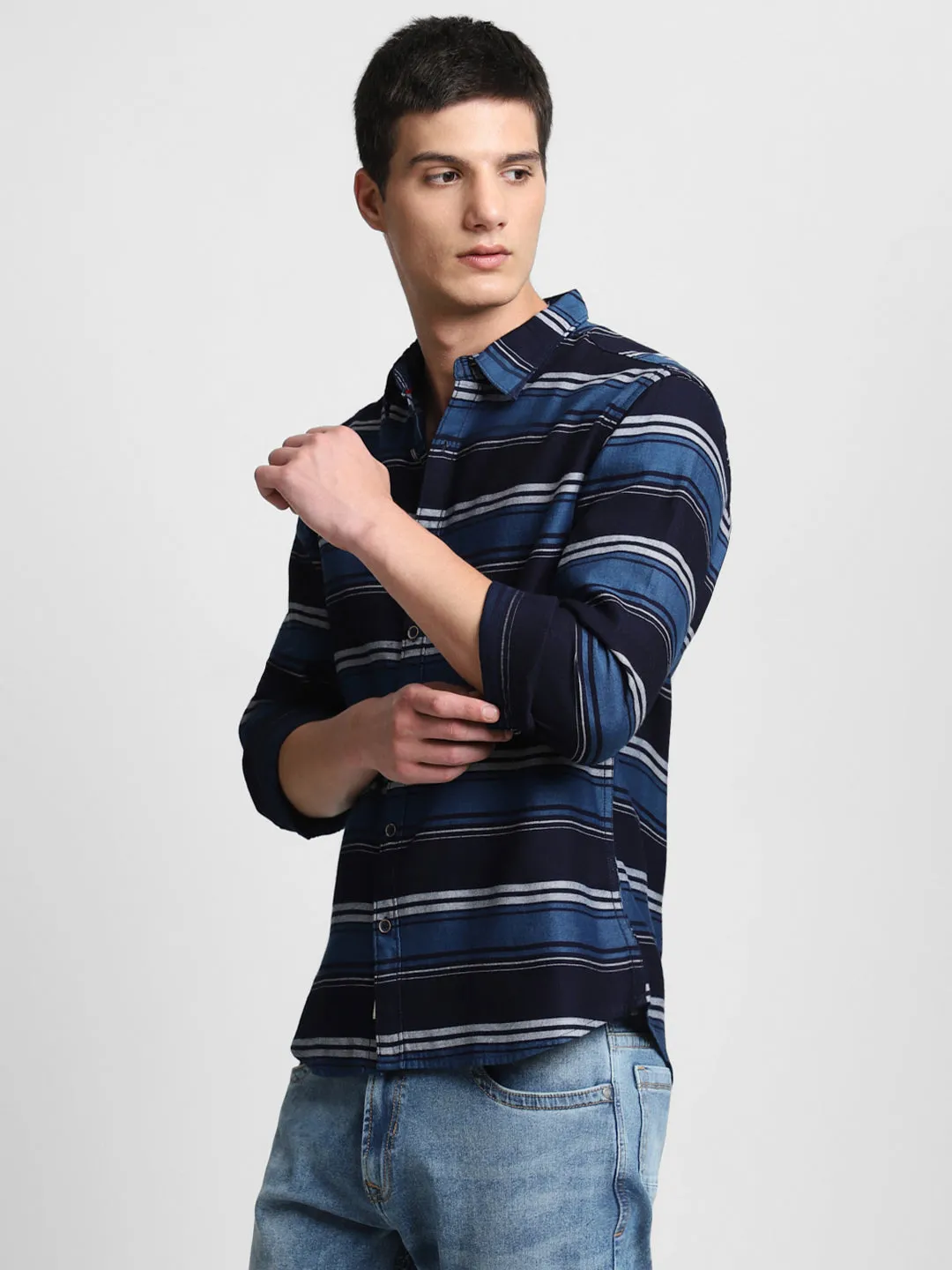 Men's Navy Checkered Full Sleeve Casual Shirts