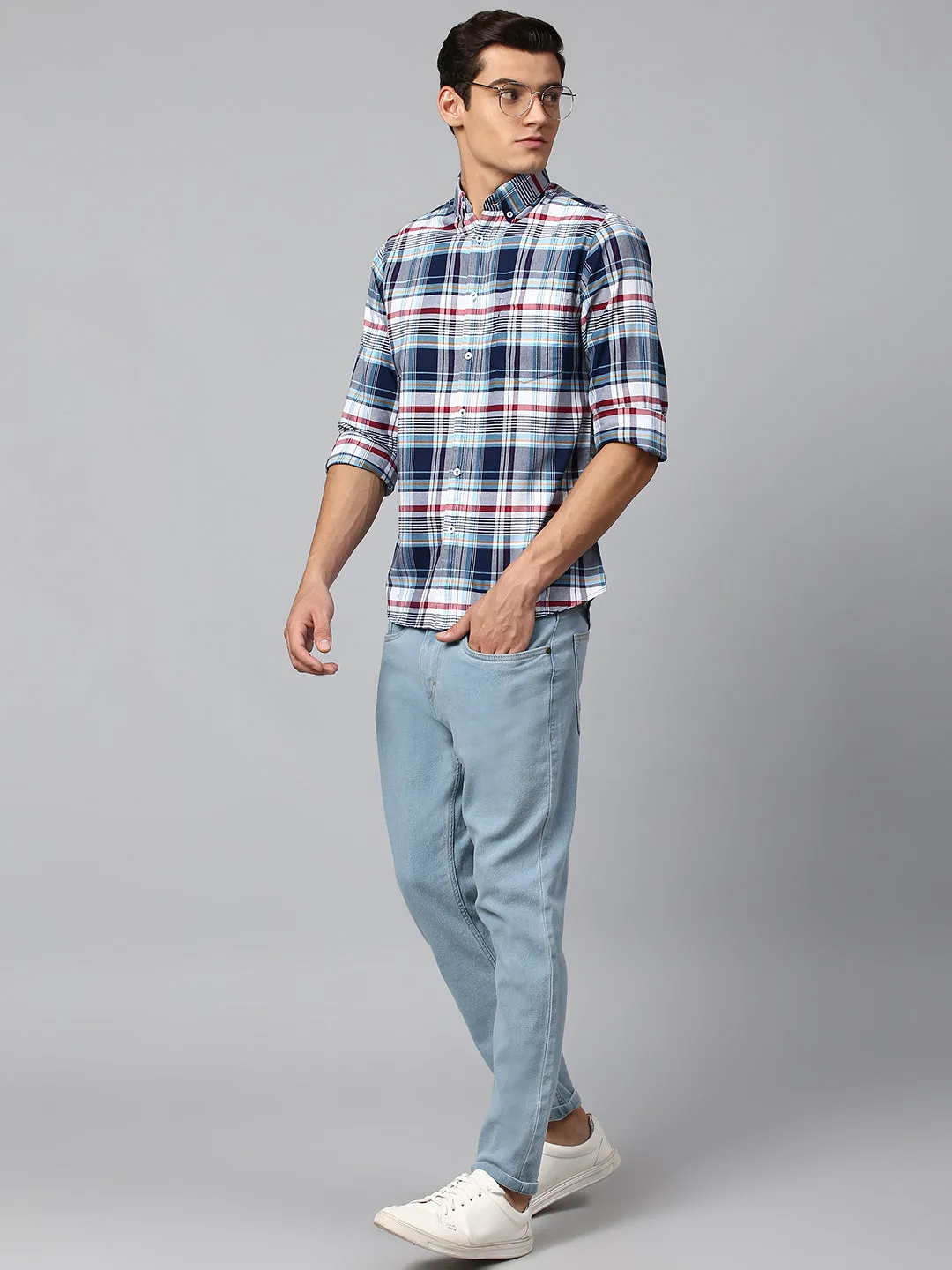 Men's Navy Slim Fit Oxford Casual Shirt