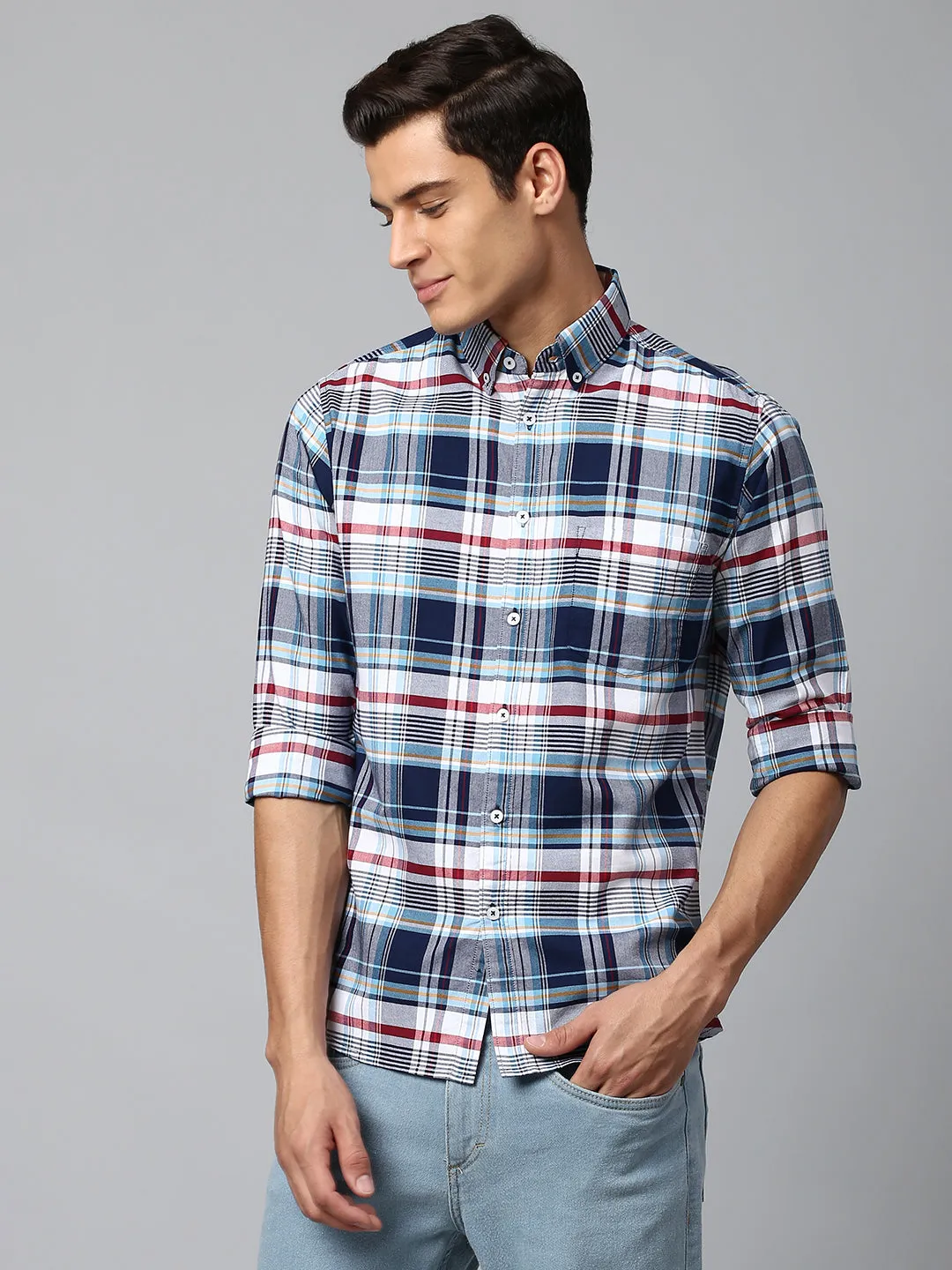Men's Navy Slim Fit Oxford Casual Shirt