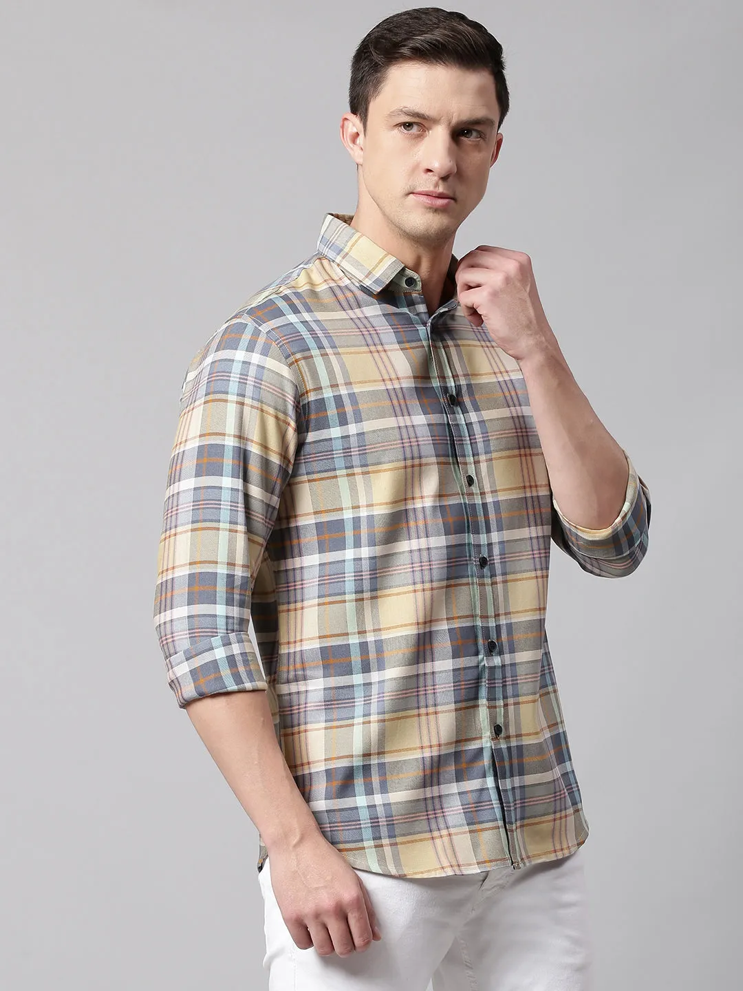 Men's Orange Slim Fit Polycotton Casual Shirt