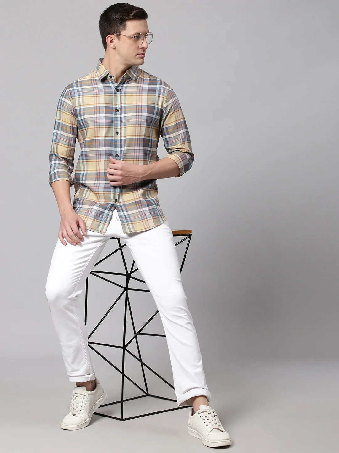 Men's Orange Slim Fit Polycotton Casual Shirt