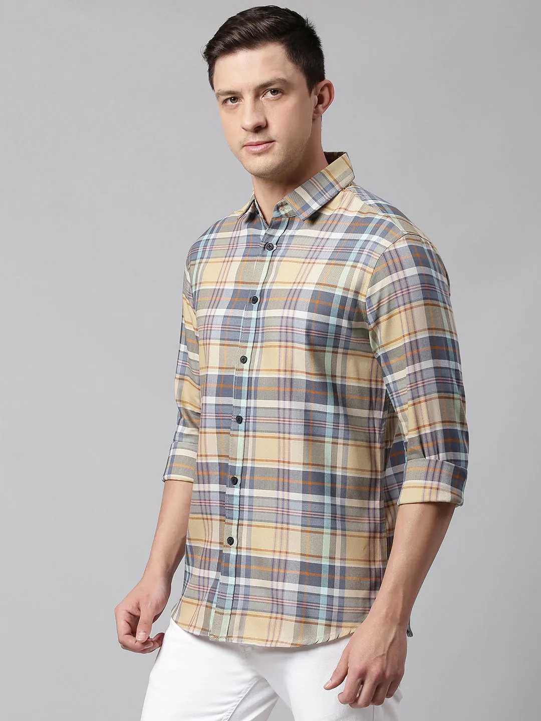 Men's Orange Slim Fit Polycotton Casual Shirt