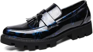 Men's Patent Leather Tassel Loafers Slip-On Formal Business Dress Shoes Lug Sole Fashion Pointed Toe Walking Casual Shoes for Prom Dating Wedding