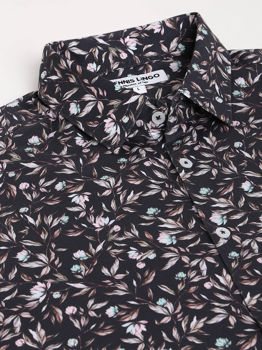 Men's Printed Grey Slim Fit Satin Casual Shirt With Spread Collar & Full Sleeves (C9070_Grey_S)
