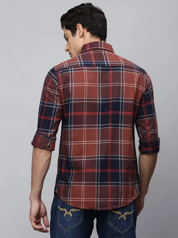 Men's Regular Collar Slim Fit Checks Navy Casual Shirt