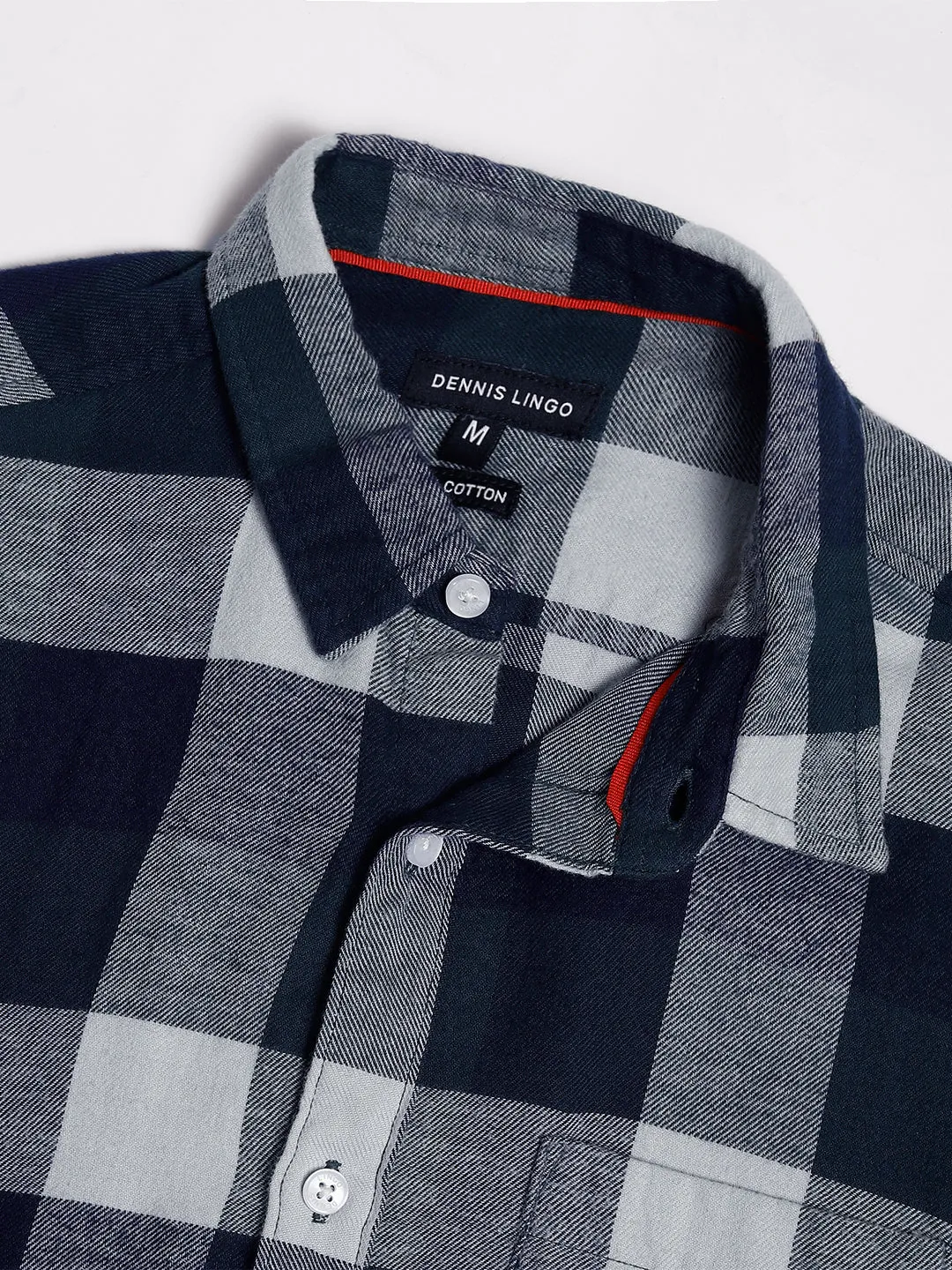 Men's Regular Collar Slim Fit Checks Navy Casual Shirts
