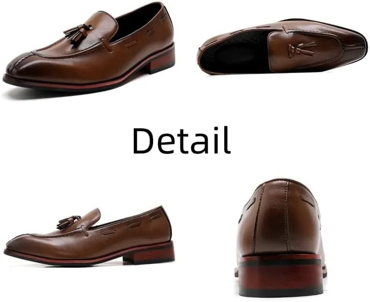 Men's Retro Business Formal Leather Tassels Penny Loafers Slip on Flat Lightweight Driving Boat Shoes