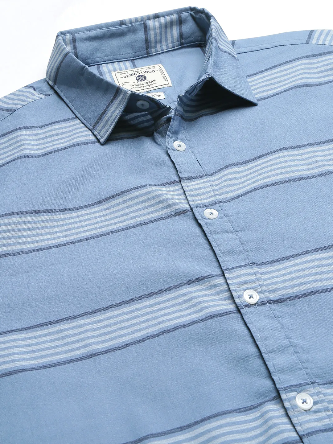 Men's Stripes Blue Slim Fit Cotton Casual Shirt