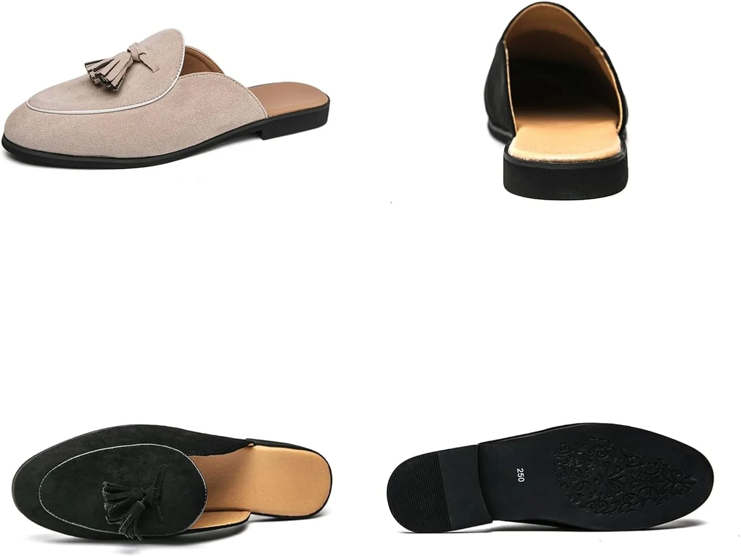 Men's Suede Tassels Slip On Mules Clog Slippers Casual Round Toe Backless Flat Dress Loafers for Formal Walking Wedding Business