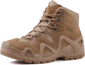Men's Tactical Waterproof Boots, Durable Comfortable Coated Leather Combat Hiking Shoes