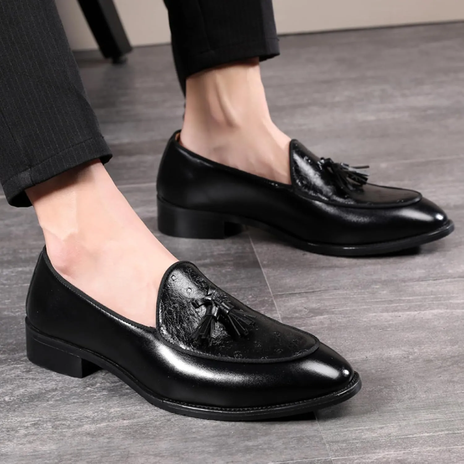 Men's Tassel Loafer, Classic Casual Dress Shoe, Black PU Leather Tassel Slip-on Penny Loafer for Mens
