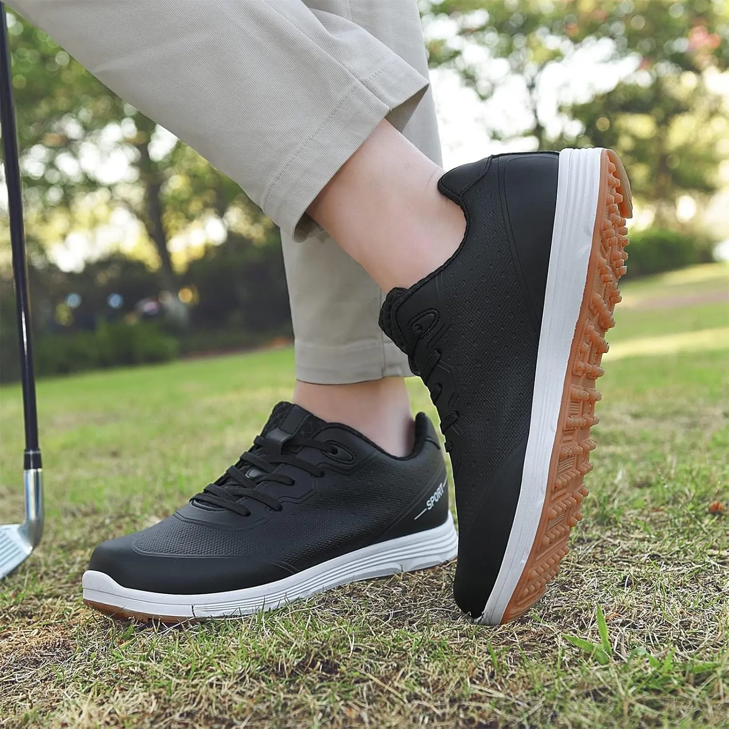 Mens Walking Golfers Sneakers Lightweight Breathable Athletic Shoes Comfort Non Slip Golf Shoes for Men
