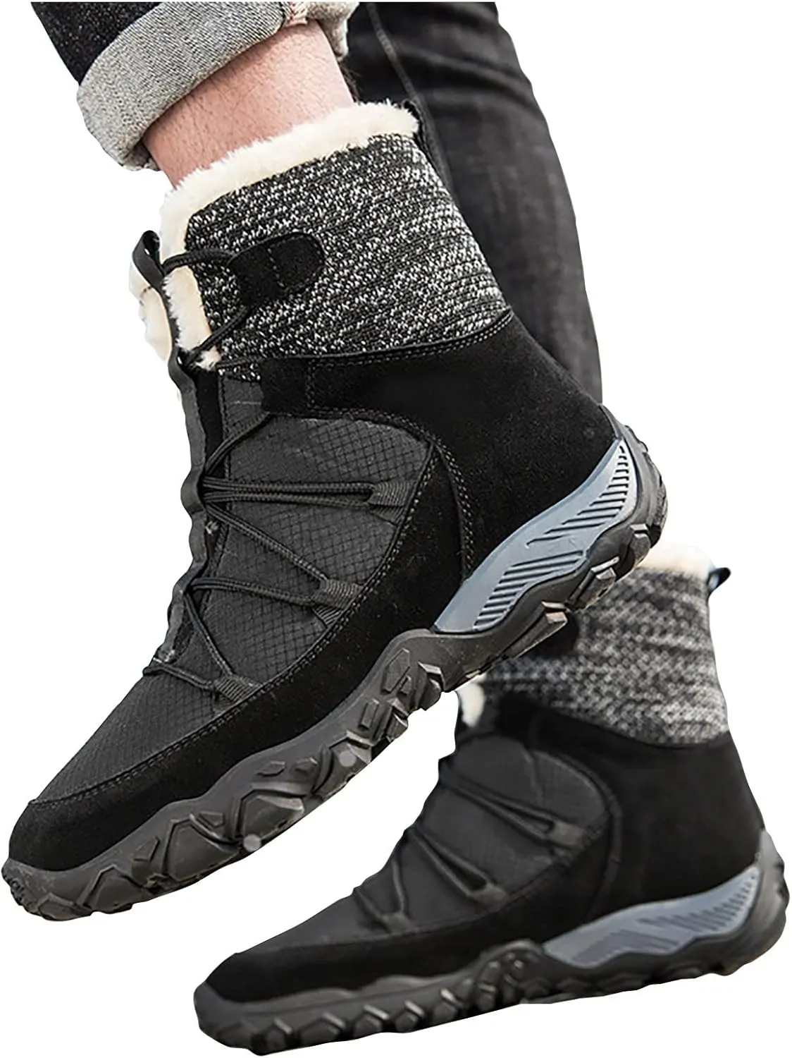 Mens Winter Trekking Snow Boots Water Resistant Shoes Anti-Slip Fully Fur Lined Casual Lightweight Hiking Boot Sport Shoes