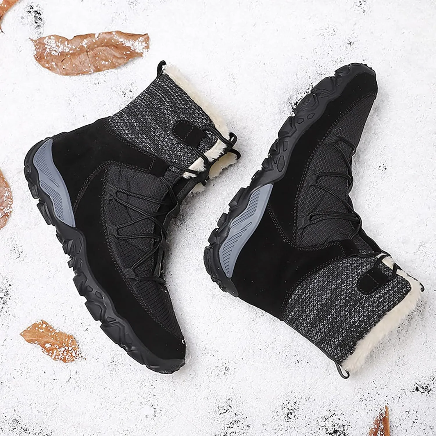 Mens Winter Trekking Snow Boots Water Resistant Shoes Anti-Slip Fully Fur Lined Casual Lightweight Hiking Boot Sport Shoes