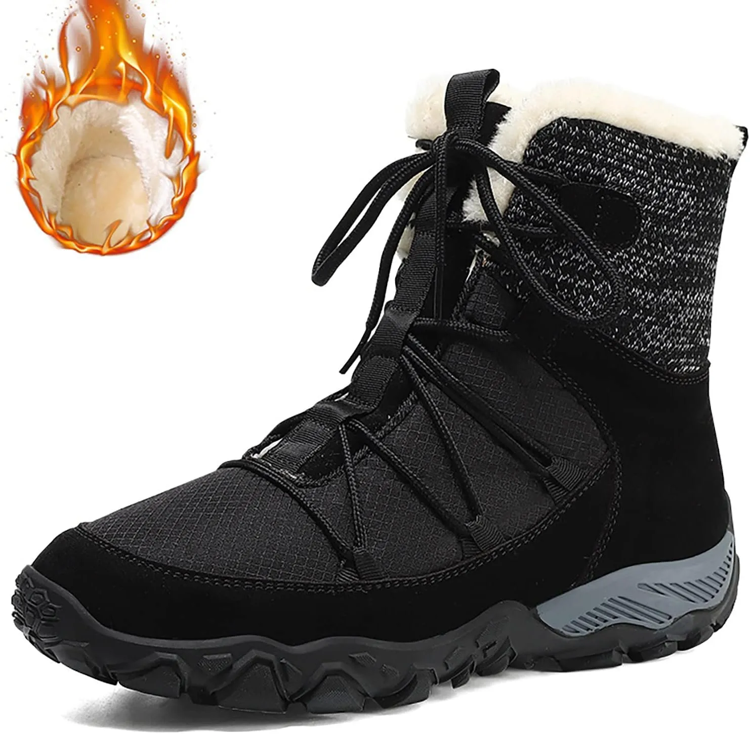 Mens Winter Trekking Snow Boots Water Resistant Shoes Anti-Slip Fully Fur Lined Casual Lightweight Hiking Boot Sport Shoes