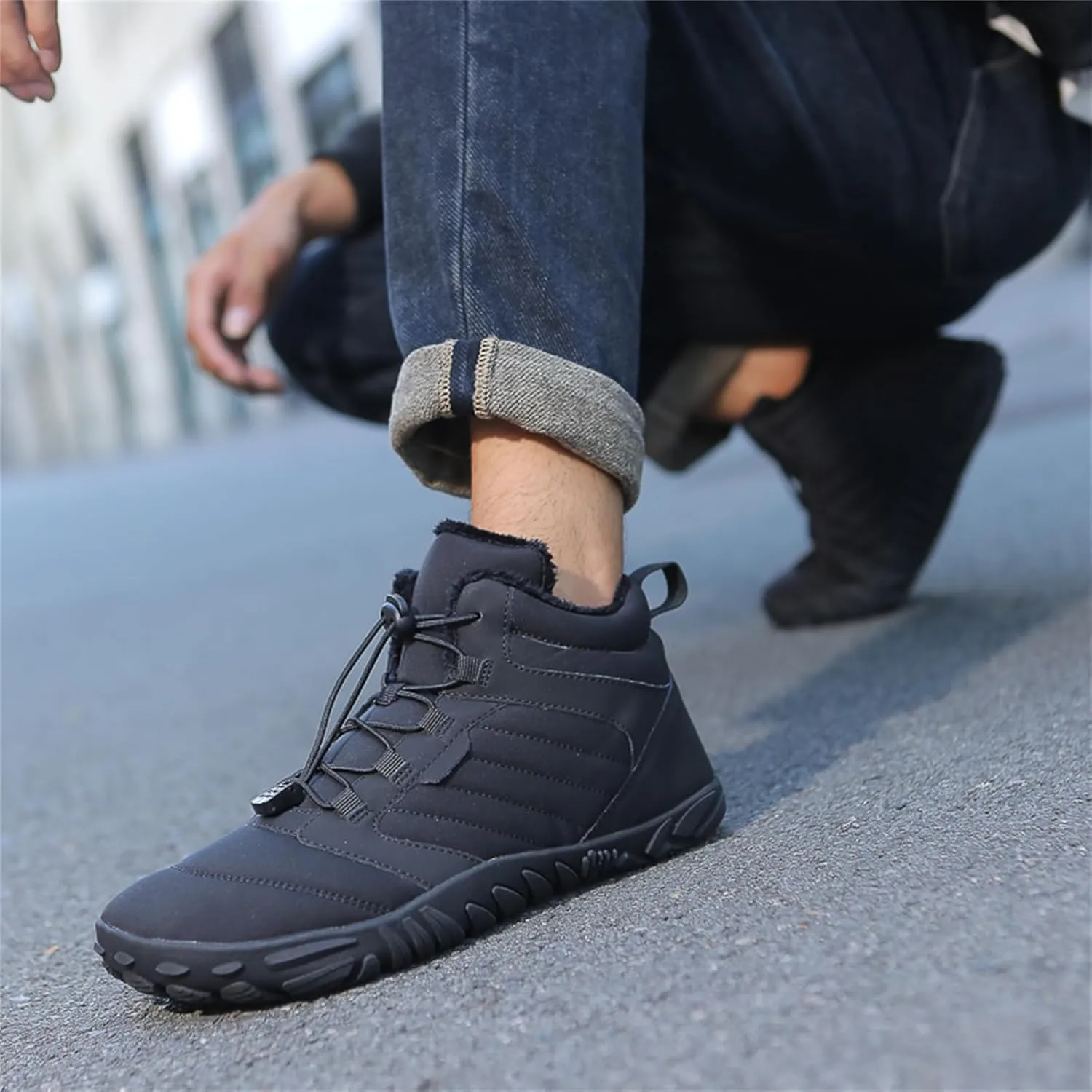 Mens Womens Barefoot Shoes Waterproof Winter Snow Boots Zero Drop Sole Walking Shoes for Hiking Outdoor