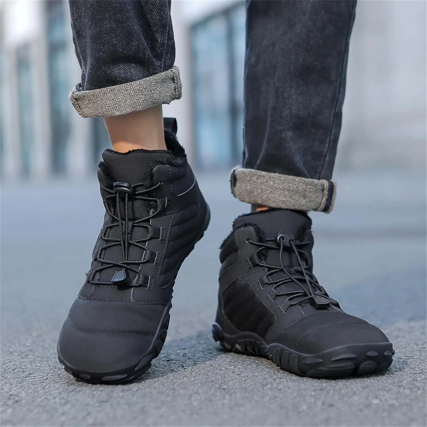 Mens Womens Barefoot Shoes Waterproof Winter Snow Boots Zero Drop Sole Walking Shoes for Hiking Outdoor